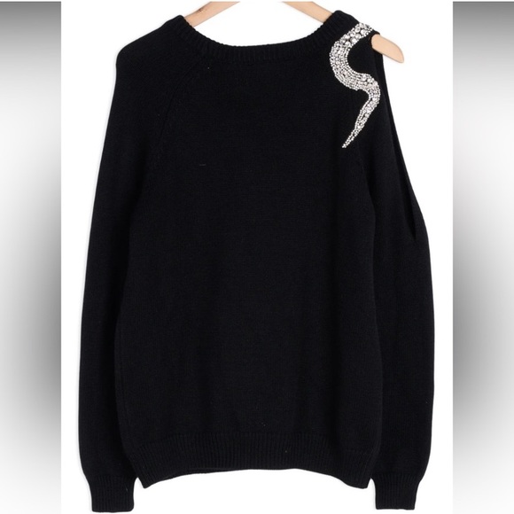 BA&SH x SAKS FIFTH AVENUE Black Luxe Diamond Snake Cold Shoulder Sweater SMALL - Picture 3 of 5